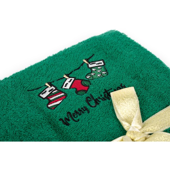 Πετσέτες Χριστουγεννιάτικες 0 Σετ Christmas Time Socks Green Cotton Dimcol 2Τεμ