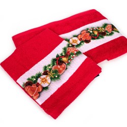 Πετσέτες Χριστουγεννιάτικες 0 Σετ Christmas Time Ornaments Red Cotton Dimcol 2Τεμ