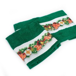 Πετσέτες Χριστουγεννιάτικες 0 Σετ Christmas Time Ornaments Green Cotton Dimcol 2Τεμ