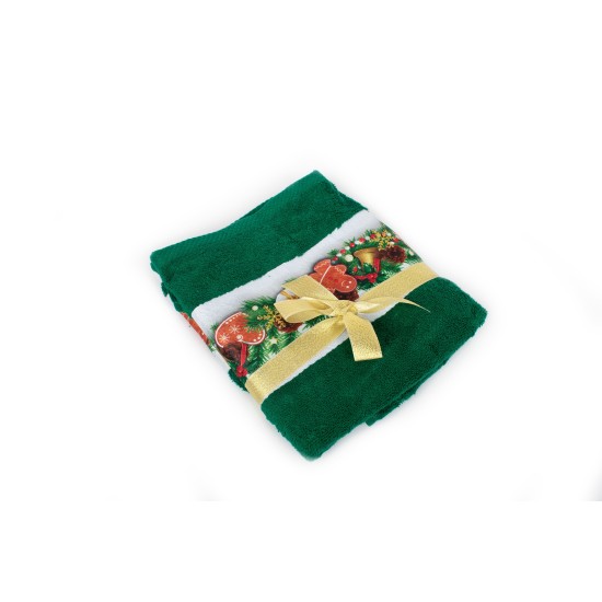 Πετσέτες Χριστουγεννιάτικες 0 Σετ Christmas Time Ornaments Green Cotton Dimcol 2Τεμ