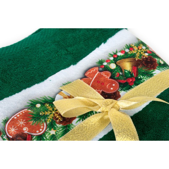 Πετσέτες Χριστουγεννιάτικες 0 Σετ Christmas Time Ornaments Green Cotton Dimcol 2Τεμ