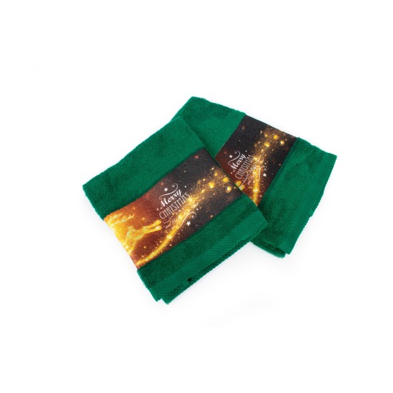 Πετσέτες Χριστουγεννιάτικες 0 Σετ Christmas Time Merry Christmas Green Cotton Dimcol 2Τεμ