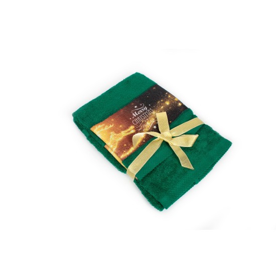 Πετσέτες Χριστουγεννιάτικες 0 Σετ Christmas Time Merry Christmas Green Cotton Dimcol 2Τεμ