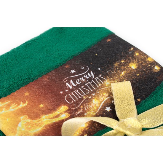 Πετσέτες Χριστουγεννιάτικες 0 Σετ Christmas Time Merry Christmas Green Cotton Dimcol 2Τεμ