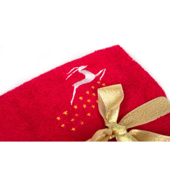 Πετσέτες Χριστουγεννιάτικες 0 Σετ Christmas Time Reindeer Red Cotton Dimcol 2Τεμ