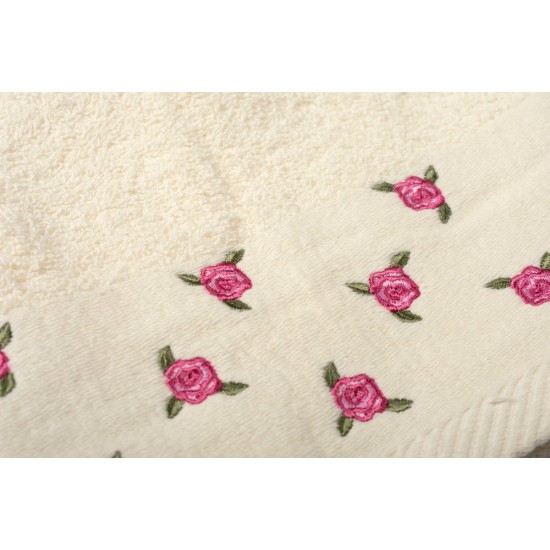 Πετσέτα Με Κέντημα Προσώπου Ανθάκι Ecru Cotton Dimcol (50x90) 1Τεμ