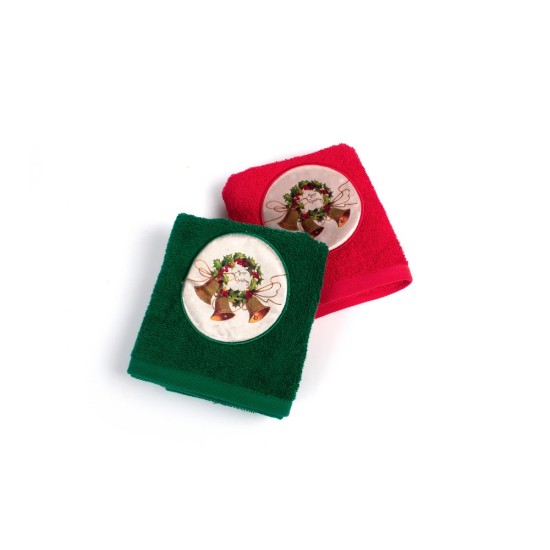 Πετσέτες Χριστουγεννιάτικες 0 Σετ Jingle Bells Red-Green Cotton Dimcol (40x60) 2Τεμ