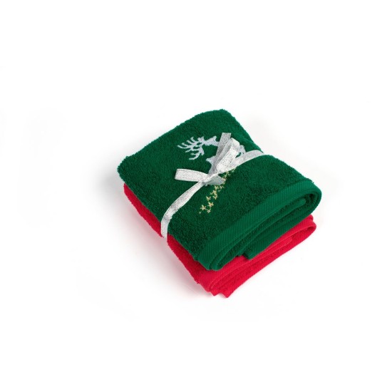 Πετσέτες Χριστουγεννιάτικες 0 Σετ Rudolph Red-Green Cotton Dimcol (40x60) 2Τεμ
