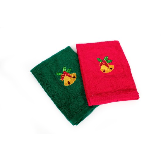 Πετσέτες Χριστουγεννιάτικες 0 Σετ Christmas Time Bells Red-Green Cotton Dimcol (40x60) 2Τεμ