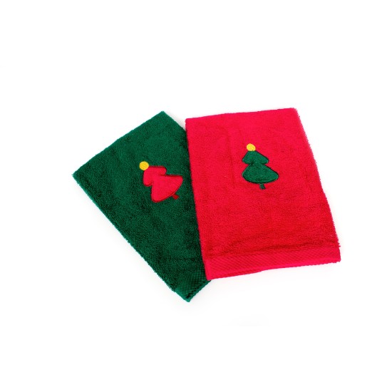 Πετσέτες Χριστουγεννιάτικες 0 Σετ Christmas Time Christmas Tree Red-Green Cotton Dimcol (40x60) 2Τεμ