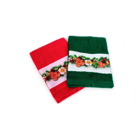 Πετσέτες Χριστουγεννιάτικες 0 Σετ Christmas Time Ornaments Red-Green Cotton Dimcol (40x60) 2Τεμ