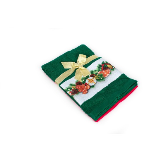 Πετσέτες Χριστουγεννιάτικες 0 Σετ Christmas Time Ornaments Red-Green Cotton Dimcol (40x60) 2Τεμ
