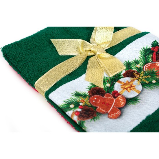 Πετσέτες Χριστουγεννιάτικες 0 Σετ Christmas Time Ornaments Red-Green Cotton Dimcol (40x60) 2Τεμ