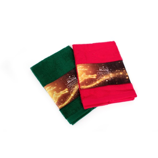 Πετσέτες Χριστουγεννιάτικες 0 Σετ Christmas Time Merry Christmas Red-Green Cotton Dimcol (40x60) 2Τεμ