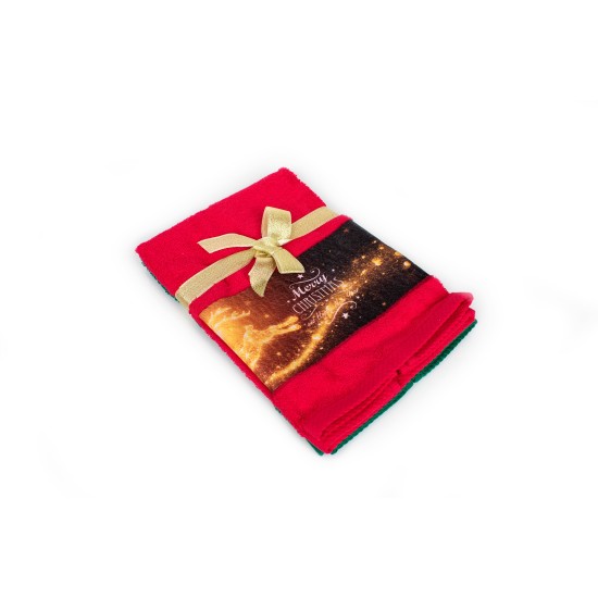 Πετσέτες Χριστουγεννιάτικες 0 Σετ Christmas Time Merry Christmas Red-Green Cotton Dimcol (40x60) 2Τεμ