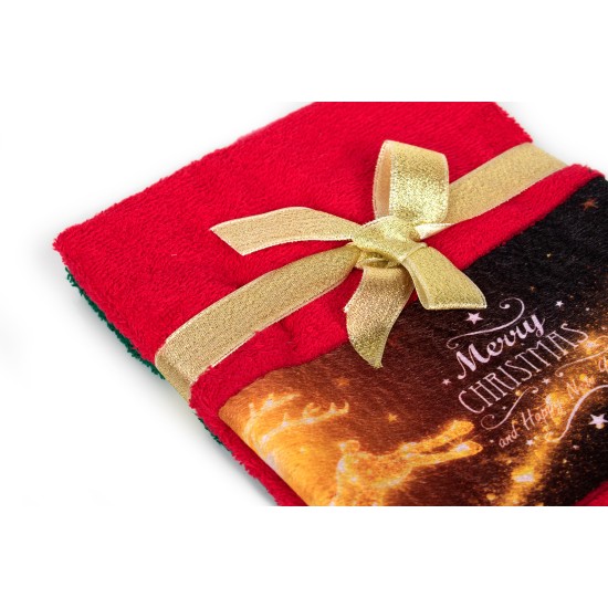 Πετσέτες Χριστουγεννιάτικες 0 Σετ Christmas Time Merry Christmas Red-Green Cotton Dimcol (40x60) 2Τεμ