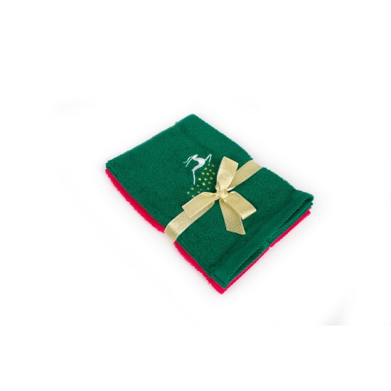 Πετσέτες Χριστουγεννιάτικες 0 Σετ Christmas Time Reindeer Red-Green Cotton Dimcol (40x60) 2Τεμ