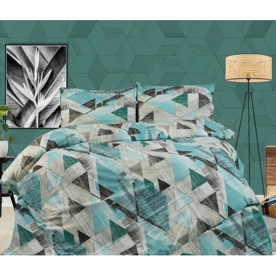 Παπλωματοθήκη Φανελένια Υπέρδιπλη Geometrical 332 Petrol Flannel Cotton Dimcol (220x240) 1Τεμ