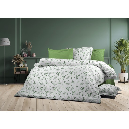 Σεντόνια Φανελένια Υπέρδιπλα Σετ Μυρτώ 351 Green Cotton Dimcol (220x240) 4Τεμ