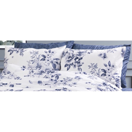 Μαξιλαροθήκη Print Βερονίκη 486 White-Blue Dimcol (50x70) 1Τεμ