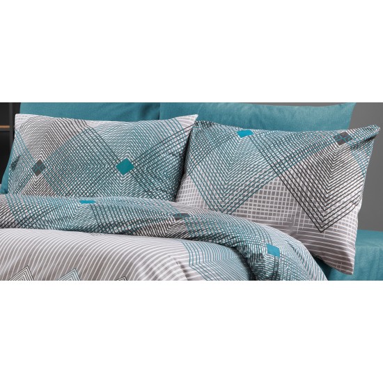 Μαξιλαροθήκη Print Καλλιρόη 605 Grey-Petrol Dimcol (50x70) 1Τεμ