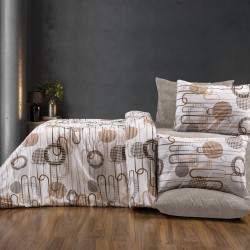 Σεντόνια King Σετ Print Διώνη 600 White-Mocha Dimcol (240x270) 4Τεμ