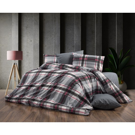 Σεντόνια Υπέρδιπλα Σετ Εκάβη 424 Grey-Bordeaux Polycotton Dimcol (220x240) 4Τεμ