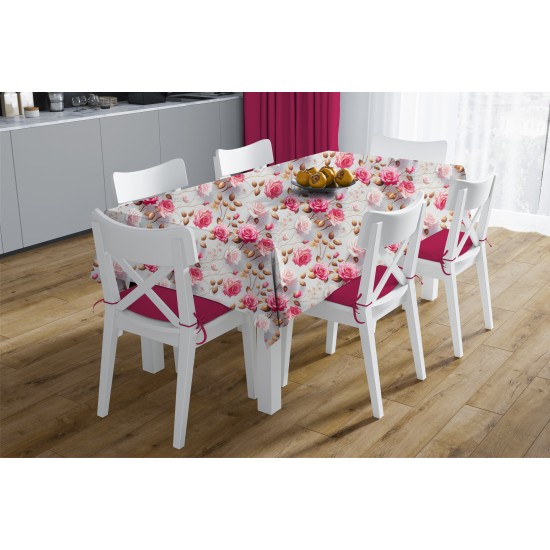 Σετ Τραπεζαρίας Αλέκιαστο Roses 465 Grey-Pink (Τραπεζοκαρέ 140x140 , Τραβέρσα 40x140) Dimcol 2Τεμ