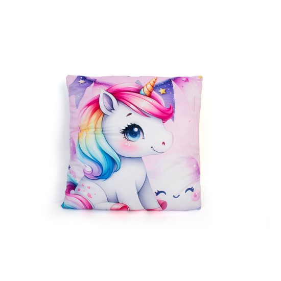 Διακοσμητικό Μαξιλάρι Παιδικό Βελούδινο Unicorn 10 Pink 100% Velboa Dimcol (38x38) 1Τεμ
