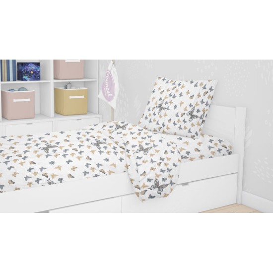 Σεντόνια Παιδικά Μονά Σετ Kids Butterfly 55 Beige Cotton Dimcol (160x240) 3Τεμ