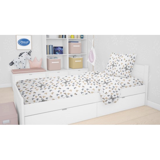 Σεντόνια Παιδικά Μονά Σετ Kids Butterfly 55 Beige Cotton Dimcol (160x240) 3Τεμ