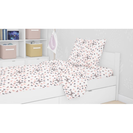 Σεντόνια Βρεφικά Κούνιας Σετ Print Baby Butterfly 61 Coral Cotton Dimcol (120x160) 3Τεμ