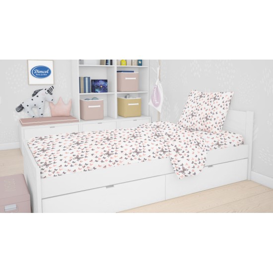 Σεντόνια Βρεφικά Κούνιας Σετ Print Baby Butterfly 61 Coral Cotton Dimcol (120x160) 3Τεμ