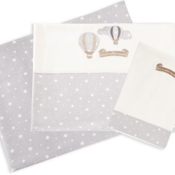 Σεντόνια Κούνιας Σετ Baby Bed Αερόστατο Grey 01 Με Κέντημα Cotton Dimcol (120x170) 3Τεμ