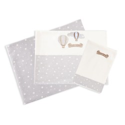 Σεντόνια Κούνιας Σετ Baby Bed Αερόστατο Grey 01 Με Κέντημα Cotton Dimcol (120x170) 3Τεμ