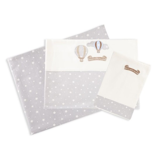 Σεντόνια Κούνιας Σετ Baby Bed Αερόστατο Grey 01 Με Κέντημα Cotton Dimcol (120x170) 3Τεμ
