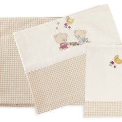Σεντόνια Κούνιας Σετ Baby Bed Happy Bears 22 Beige Με Κέντημα Cotton Dimcol (120x170) 3Τεμ