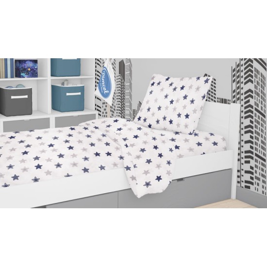 Σεντόνια Βρεφικά Κούνιας Σετ Baby Star 102 Blue Cotton Dimcol (120x160) 3Τεμ