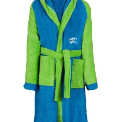 Μπουρνούζι Παιδικό Με Κουκούλα Kids Bath Happy Smile Blue Cotton Dimcol 1Τεμ