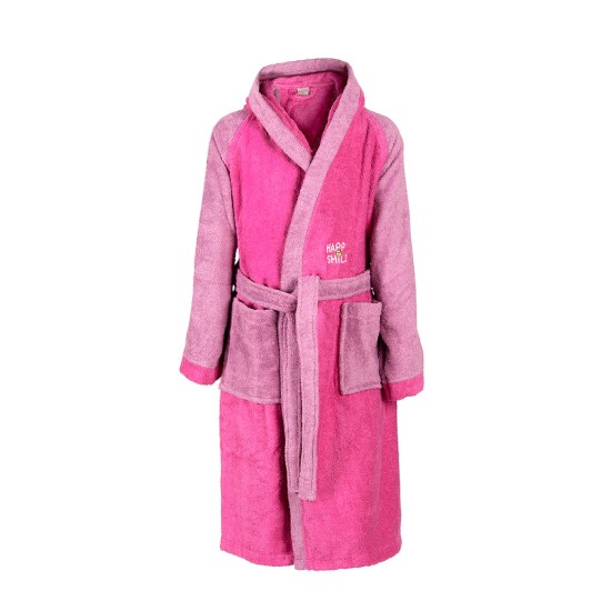 Μπουρνούζι Παιδικό Με Κουκούλα Kids Bath Happy Smile Fuchsia Cotton Dimcol 1Τεμ