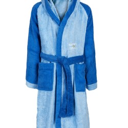 Μπουρνούζι Παιδικό Με Κουκούλα Kids Bath Happy Smile Blue Light Cotton Dimcol 1Τεμ