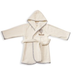 Μπουρνούζι Βρεφικό Με Κουκούλα Baby Bath Αερόστατο 01 Ecru-Grey Με Κέντημα Cotton Dimcol 1Τεμ