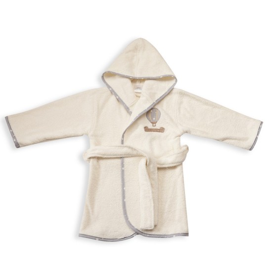 Μπουρνούζι Βρεφικό Με Κουκούλα Baby Bath Αερόστατο 01 Ecru-Grey Με Κέντημα Cotton Dimcol 1Τεμ
