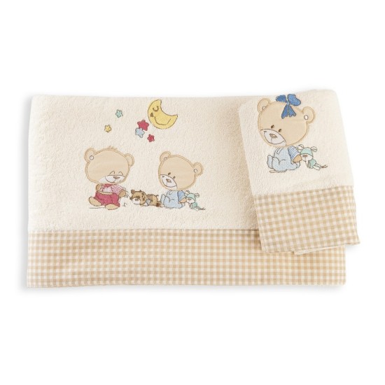 Πετσέτες Βρεφικές Σετ Baby Bath Happy Bears Ecru 22 Με Κέντημα Cotton Dimcol 2Τεμ