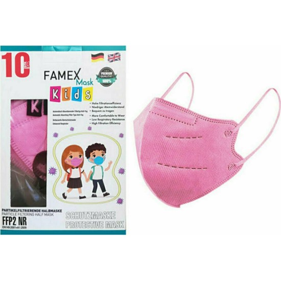 Μάσκα Προστασίας Παιδική Σετ FFP2 EN149:2001 + A1:2009 Pink Famex 10Τεμ