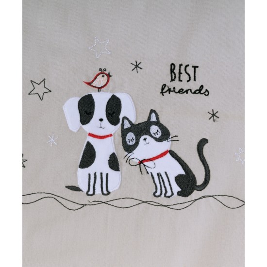 Παπλωματοθήκη Βρεφική Με Κέντημα Κούνιας Σετ Loft Friends Cotton Kentia (100x140) 2Τεμ