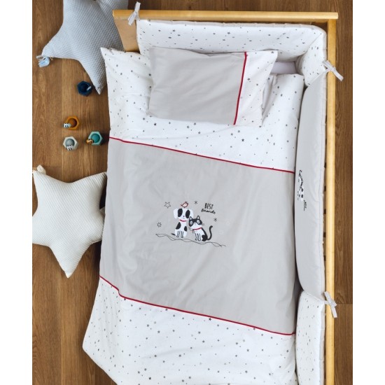Παπλωματοθήκη Βρεφική Με Κέντημα Κούνιας Σετ Loft Friends Cotton Kentia (100x140) 2Τεμ