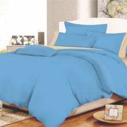 Σεντόνια Διπλά Σετ Cotton Line Sky Blue - Beige Με Φάσα Komvos (200x240) 4Τεμ