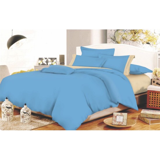 Σεντόνια Διπλά Σετ Cotton Line Sky Blue - Beige Με Φάσα Komvos (200x240) 4Τεμ