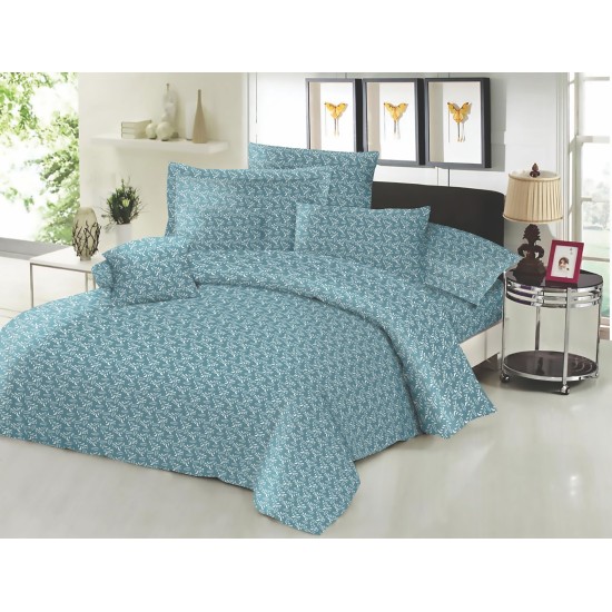 Σεντόνια Μονά Σετ Cotton Line Printed Fern Petrol Komvos (100x200+22 ) Με Λάστιχο 3Τεμ